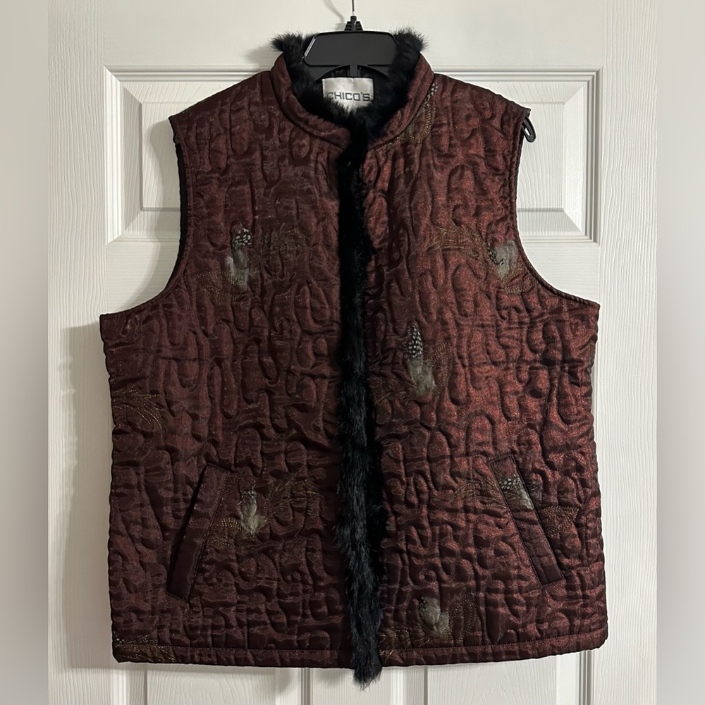 Chico's Quilted Faux Fur Trim Vest - Size 3 (XL)